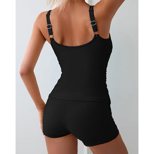 Women's swimsuit one-piece swimsuit set modest tummy control slim fit swimsuit two piece swimsuit with high waisted shorts