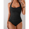 Women's suspender tankini swimsuit, ruffled tummy control two-piece swimsuit (with swimming trunks)
