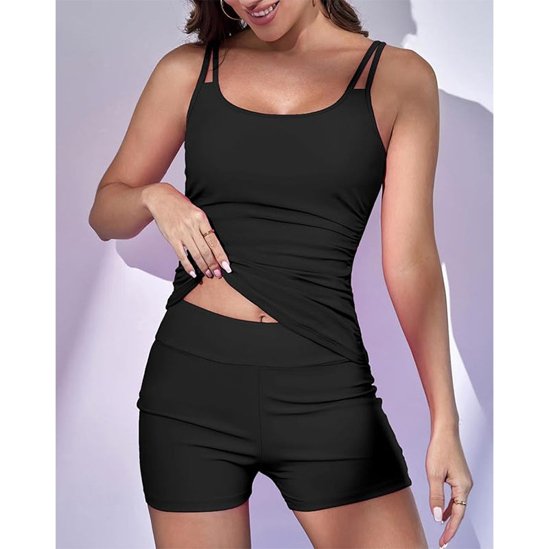Women's swimsuit one-piece swimsuit set modest tummy control slim fit swimsuit two piece swimsuit with high waisted shorts
