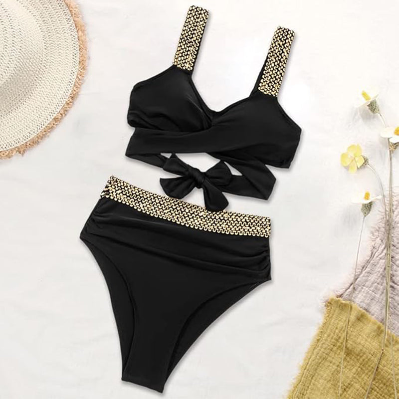 Women Two Piece Swimsuits Crisscross Tummy Control Bathing Suit High Waisted Wrap Bikini Tie Back 2 Piece Swimwear