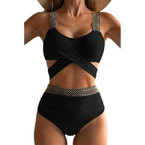 Women Two Piece Swimsuits Crisscross Tummy Control Bathing Suit High Waisted Wrap Bikini Tie Back 2 Piece Swimwear
