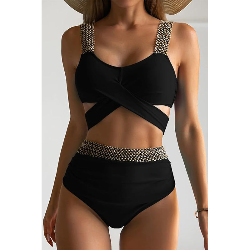 Women Two Piece Swimsuits Crisscross Tummy Control Bathing Suit High Waisted Wrap Bikini Tie Back 2 Piece Swimwear