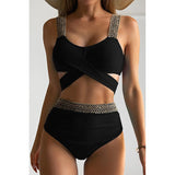 Women Two Piece Swimsuits Crisscross Tummy Control Bathing Suit High Waisted Wrap Bikini Tie Back 2 Piece Swimwear