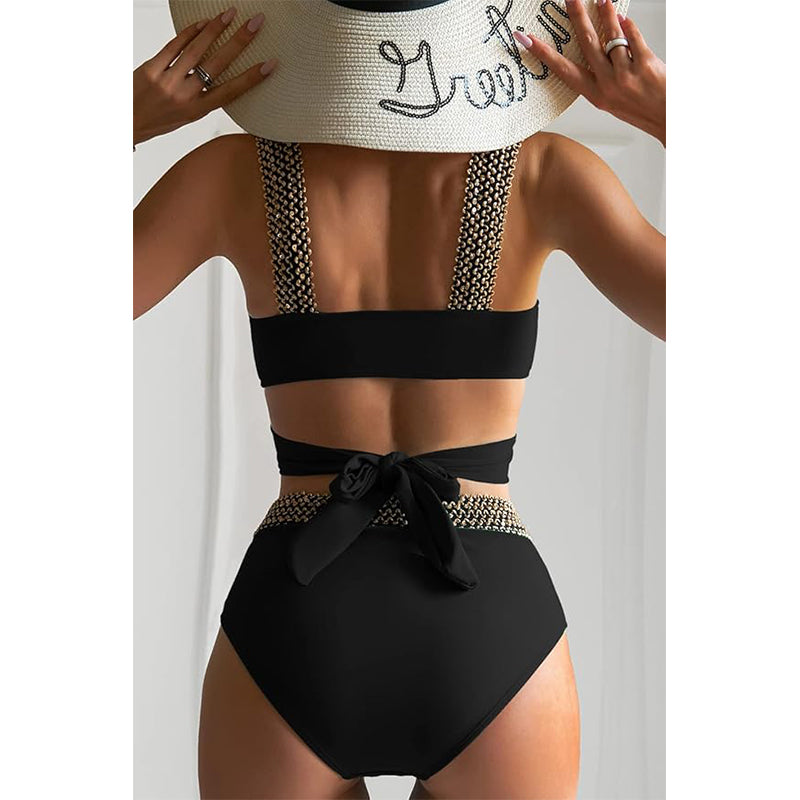 Women Two Piece Swimsuits Crisscross Tummy Control Bathing Suit High Waisted Wrap Bikini Tie Back 2 Piece Swimwear