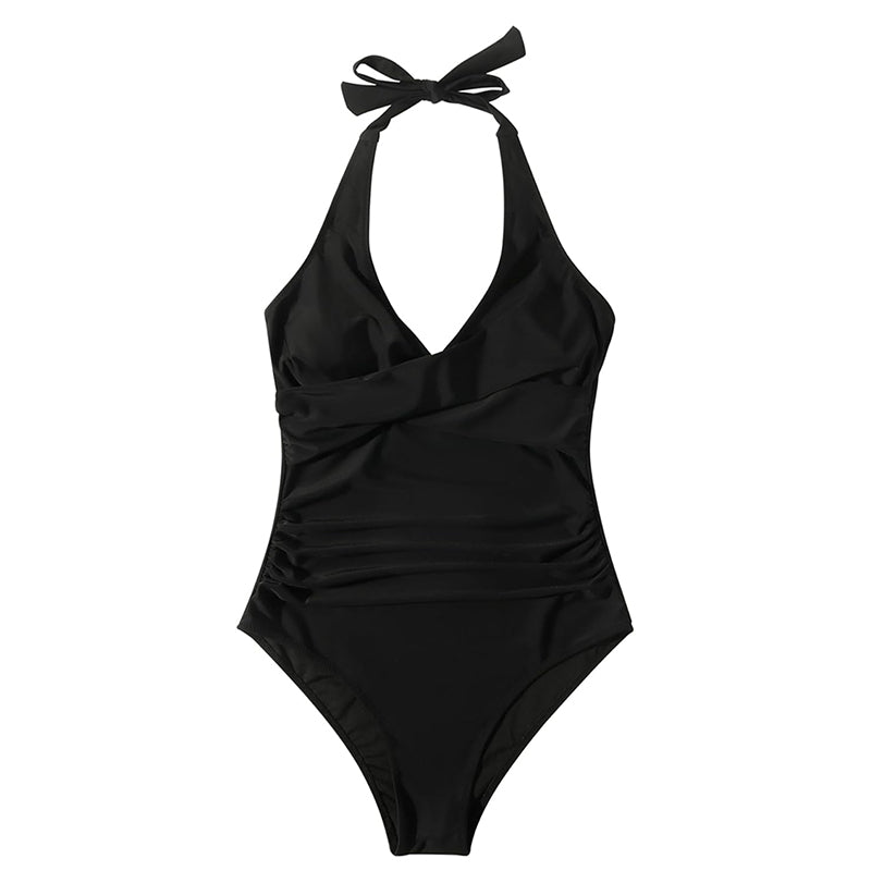 Women's one-piece swimsuit push-up tummy V-neck