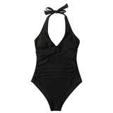 Women's one-piece swimsuit push-up tummy V-neck