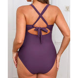 Women's plus size tummy control swimsuit, slim fit one-piece swimsuit, retro pleated gathered retro padded swimsuit